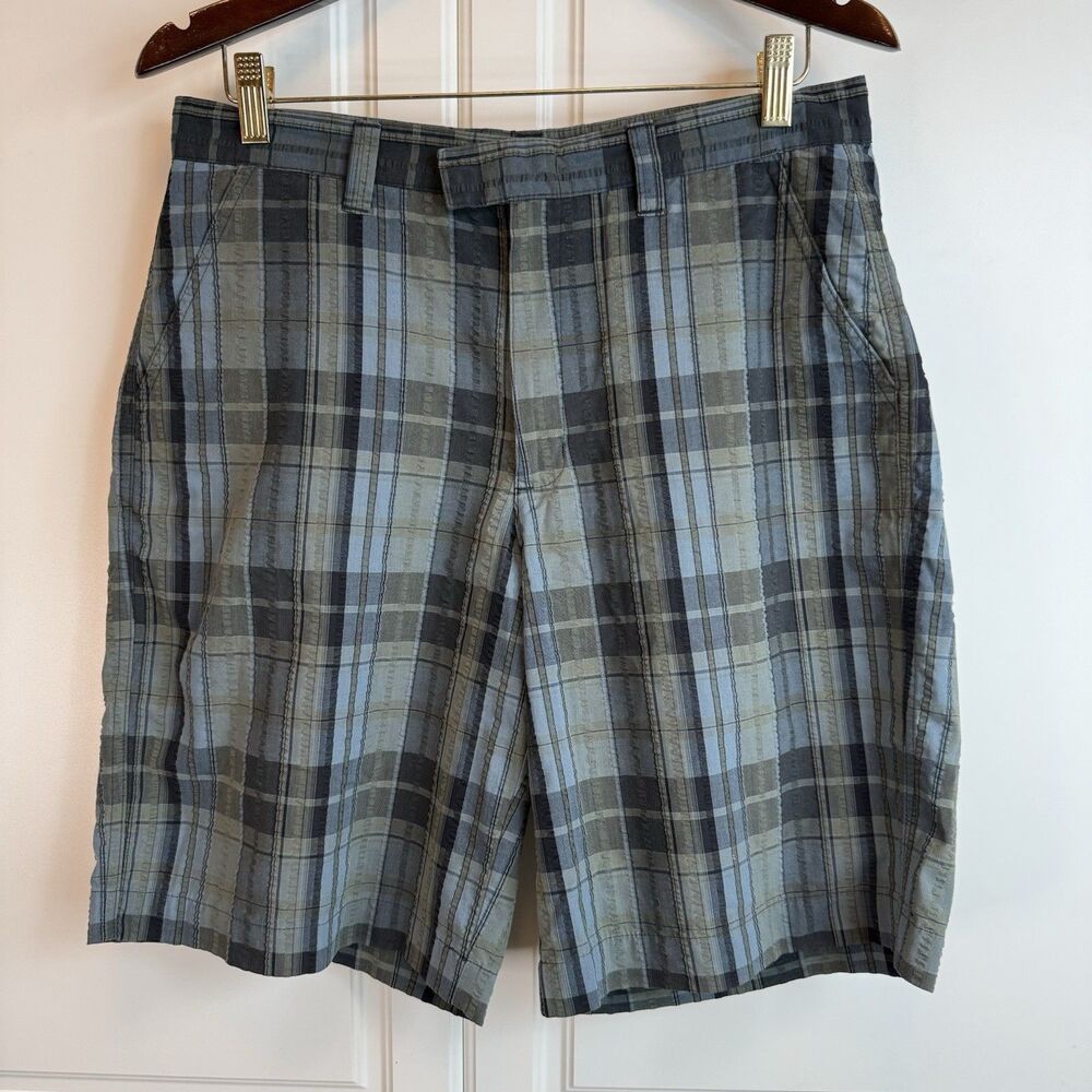 Patagonia Shorts Mens 32 Blue Green Plaid Seersucker Thrift Organic Cotton Blend
